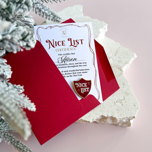 Nice List Enamel Pin & Certificate