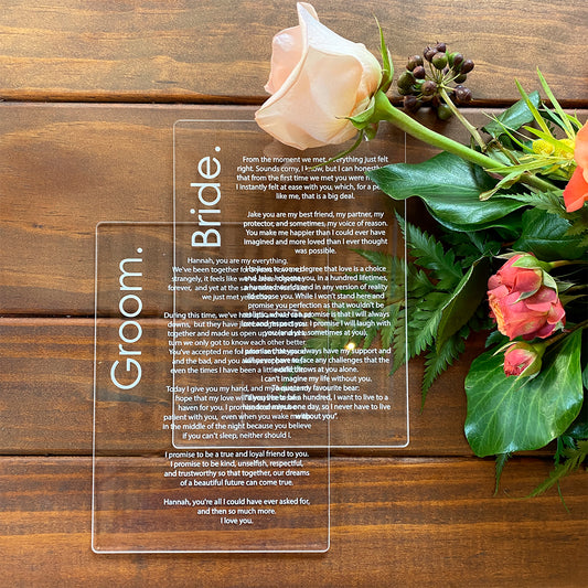 Clear Acrylic Vow plaques / Cards