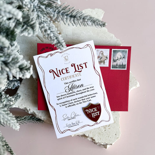 Nice List Enamel Pin & Certificate